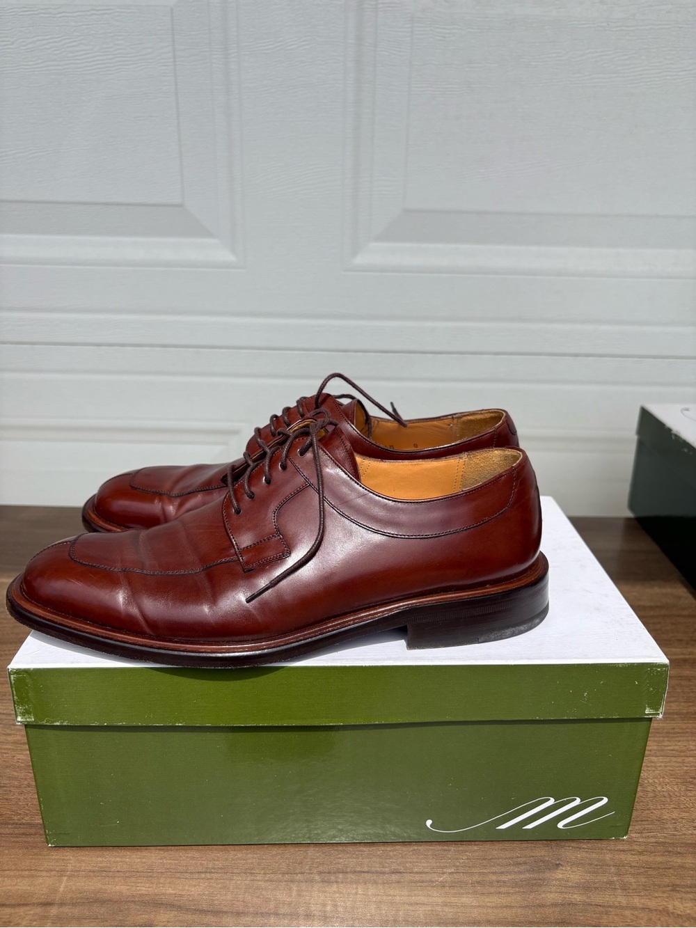 Mezlan Cognac Brown  Men's Split-Toe Derby Dress Shoes Size 8.5 Made in Spain